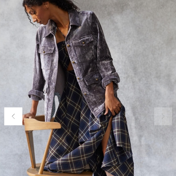 Anthropologie velvet utility button down jacket gray size S - Picture 16 of 17